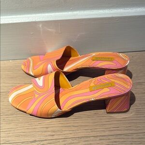 Women's Orange and Pink Block Heel Sandals